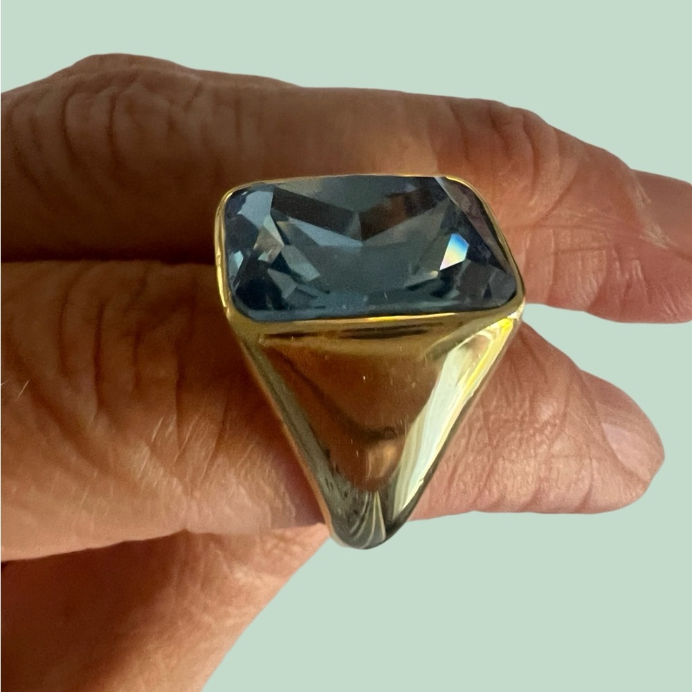Heavy Designer Stamped Faux Blue Topaz looks great alone or with band — Size 7